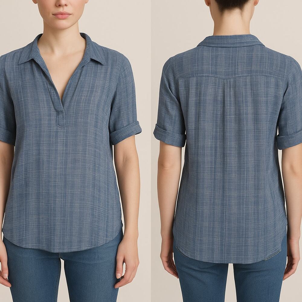 Erica Tanov Blue Plaid Cotton Tunic Shirt – Size 0/XS